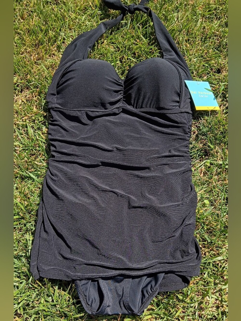 NWT Bal Harbour Swim Black Retro Halter Swimdress Tummy Control One Piece 10